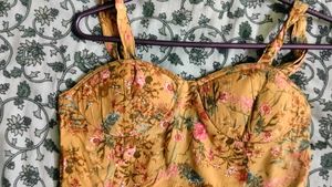 Padded Mustard Floral Smocked Mini Dress