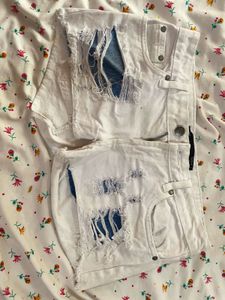 Distressed White Denim Shorts