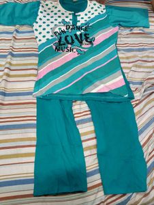 Teal & White Printed Kurta Set
