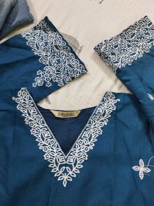 Blue Embroidered kurta set with dupatta
