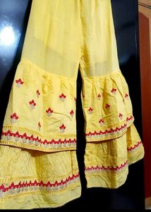 Yellow Sharara Suit With Dupatta For 36 Bust