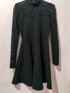 Black Lace High-Neck Fit and Flare Skater Dress