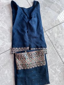 Navy Embroidered Kurti Set