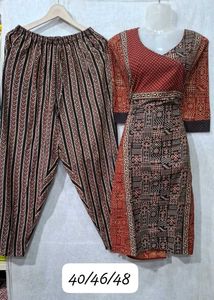 Ajrakh Cotton Kurti And Pant Set