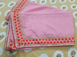 Elegant Pink saree with Floral Border