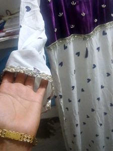 Women Purple White Designer Anarkali Kurti Velvet