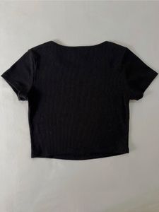 Princess Polly Black Ribbed Crop Top