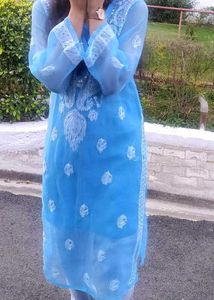 Blue Chikankari Kurta with Mirror Work