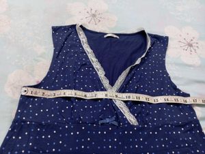 Blue Polka Dot Nightgown with Lace Trim