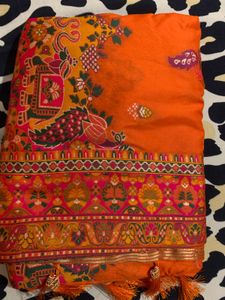 Vibrant Orange Embroidered Saree