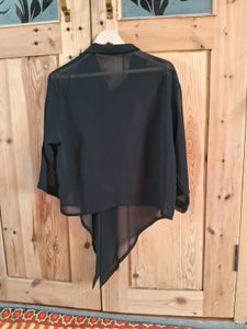 Chic Black Sheer Button-Up transparent Tunic