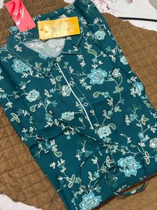 Teal Floral Print Shirt Dress