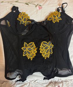 Black Corset Style Top with Floral Embroidery