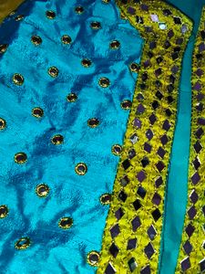 Yellow colour Tussar silk mirror work Gown with Ja