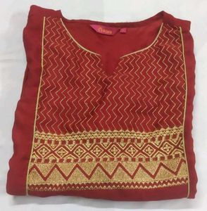 Red Embroidered Kurta