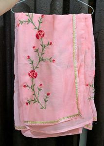 Embroidered Pink Saree with Floral Design