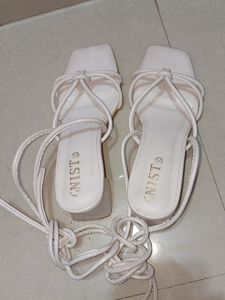 White Tie Up Block Heel