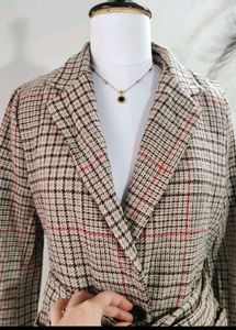 Belted Plaid Blazer