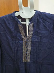 Navy Blue Kurta with Embellished Neckline