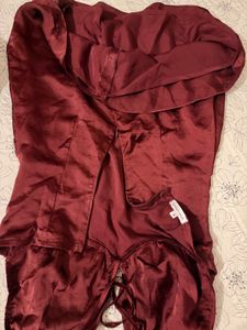 Maroon Satin Halterneck Dress
