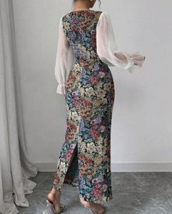 Floral Midi Dress with Sheer Sleeves