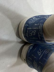 Blue Casual Sneakers with Text Print