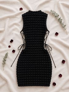 Edgy Black Lace-Up Side Dress