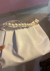 Elegant White Clutch with Pearl Detail