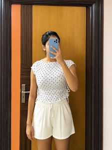 White Smocked Polka Dot Peplum Top | New with Tag