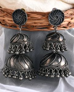 SHOSHA SILVER PLATED 2 IRON DOME EARRINGS