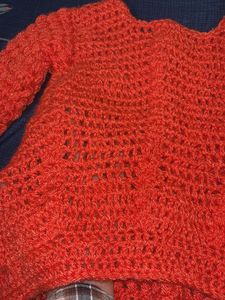 Crochet Knit Sweater - Orange