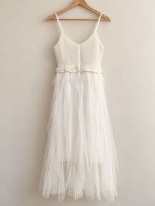 White Crochet Tulle Gown
