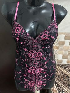 Elegant Black &amp; Pink Lingerie Nightdress