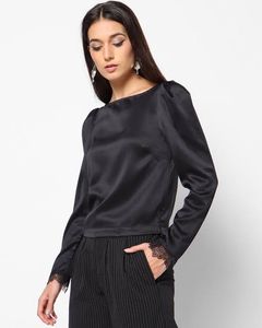 Black Lace Bordered Satin Top With Fitting Zip