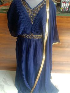 Elegant Navy Blue Ethnic Gown 4pc set Nyara cut