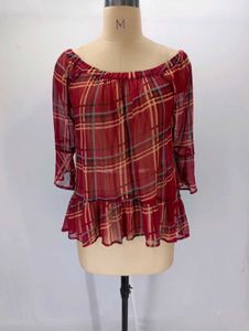 Chic Off-Shoulder Plaid Ruffle Top