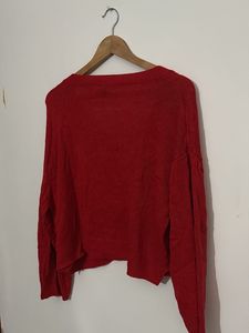 Red V-Neck Knit Sweater