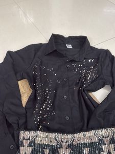 Designer Sequin Skirt and Embellished Shirt Set