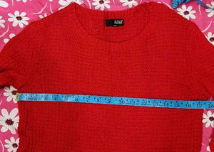 Vibrant Red Textured Crochet Knit Sweater