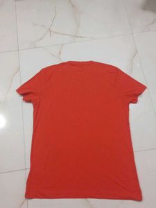 Men's Orange Athletic T-Shirt and half sleeve hood