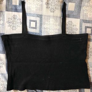Black Ribbed Square Neck Crop Top