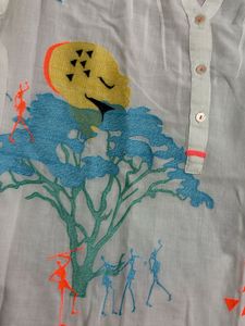 White Kurta with Tribal Print