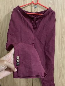 Maroon Linen Palazzos with Button Detail