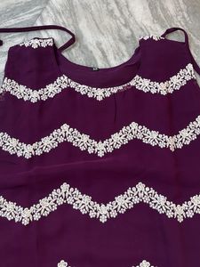 Elegant Purple Kurta Set with White Embroidery