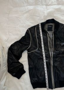 Men's Black Leather Bomber Jacket
