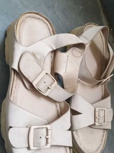 Beige Buckled Strap Sandals