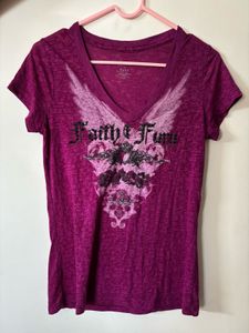 Feminine V-Neck Tee with Wing Design