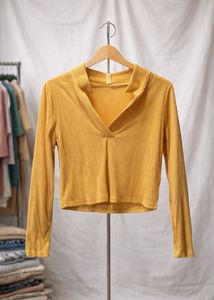 Trendy Mustard Ribbed Collared Top