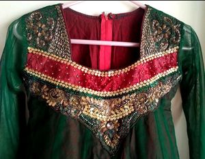 Netted Green Anarkali With Dupatta
