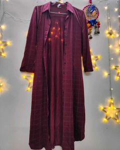 Maroon Checked Long Shrug